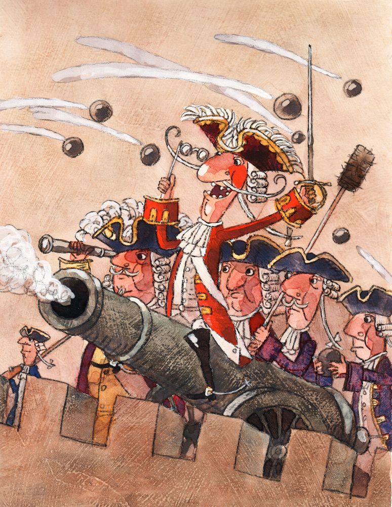Baron,Munchausen,Fires,From,A,Cannon,,Watercolor,,Illustration