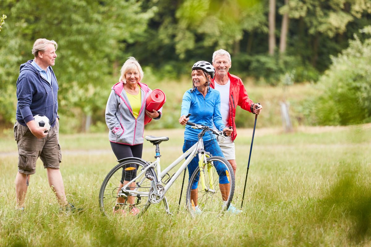 Active,Seniors,In,The,Summer,Park,In,A,Meadow,On