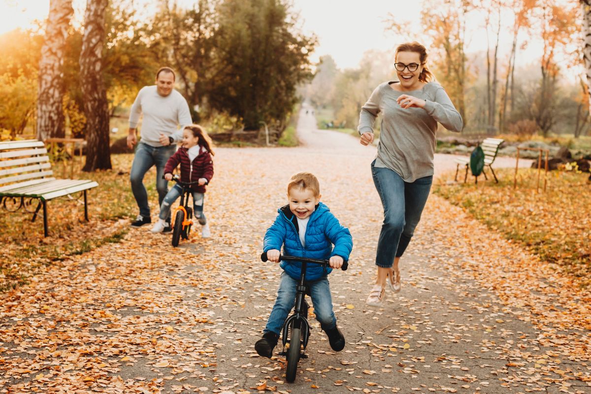 Cute,Little,Kid,Riding,Ahead,With,His,Bicycles,While,His