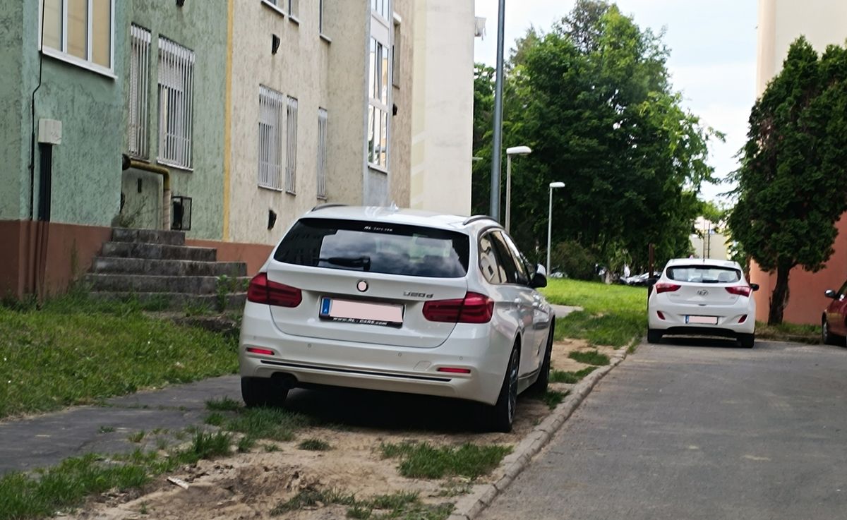 Zöldfelületen, füvön való parkolás akkor sem megengedett, az ott parkoló autók már kitaposták a füvet