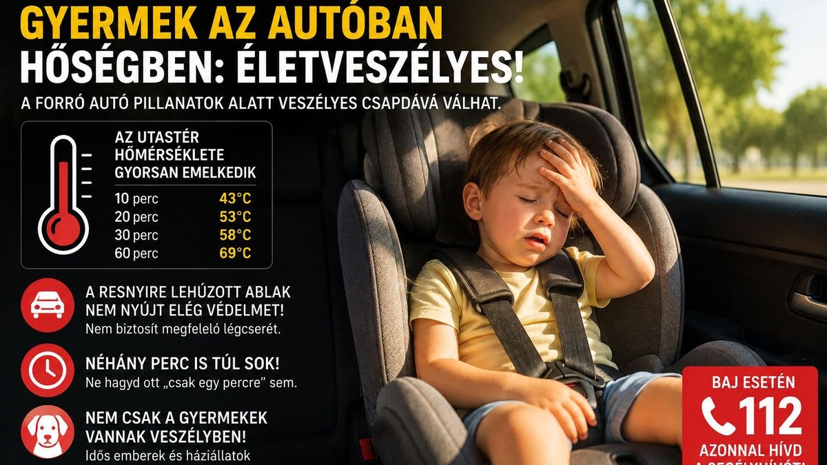 Résnyire lehúzott ablak sem elég: ezért életveszélyes bárkit a forró autóban hagyni